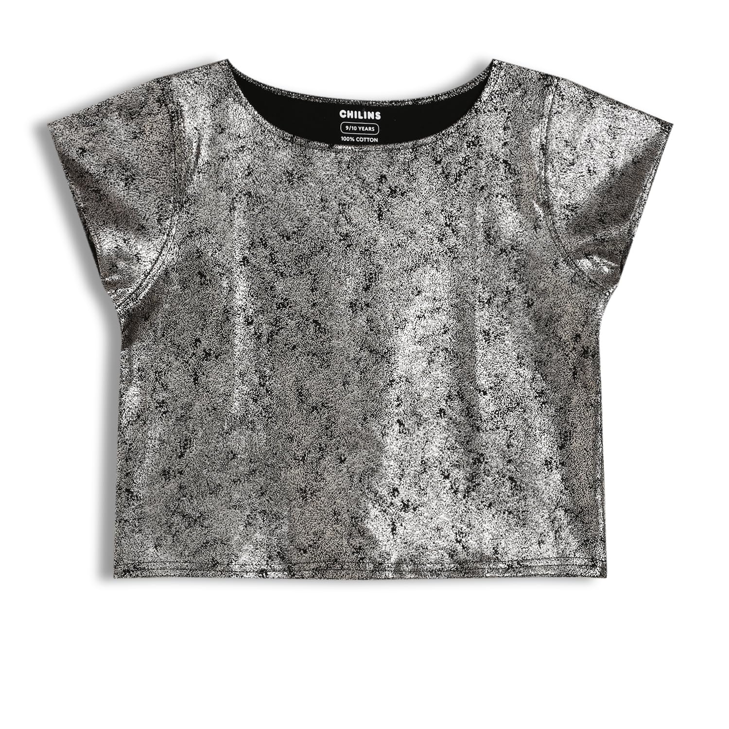 Girls Black Silver Printed Party Top-image-13