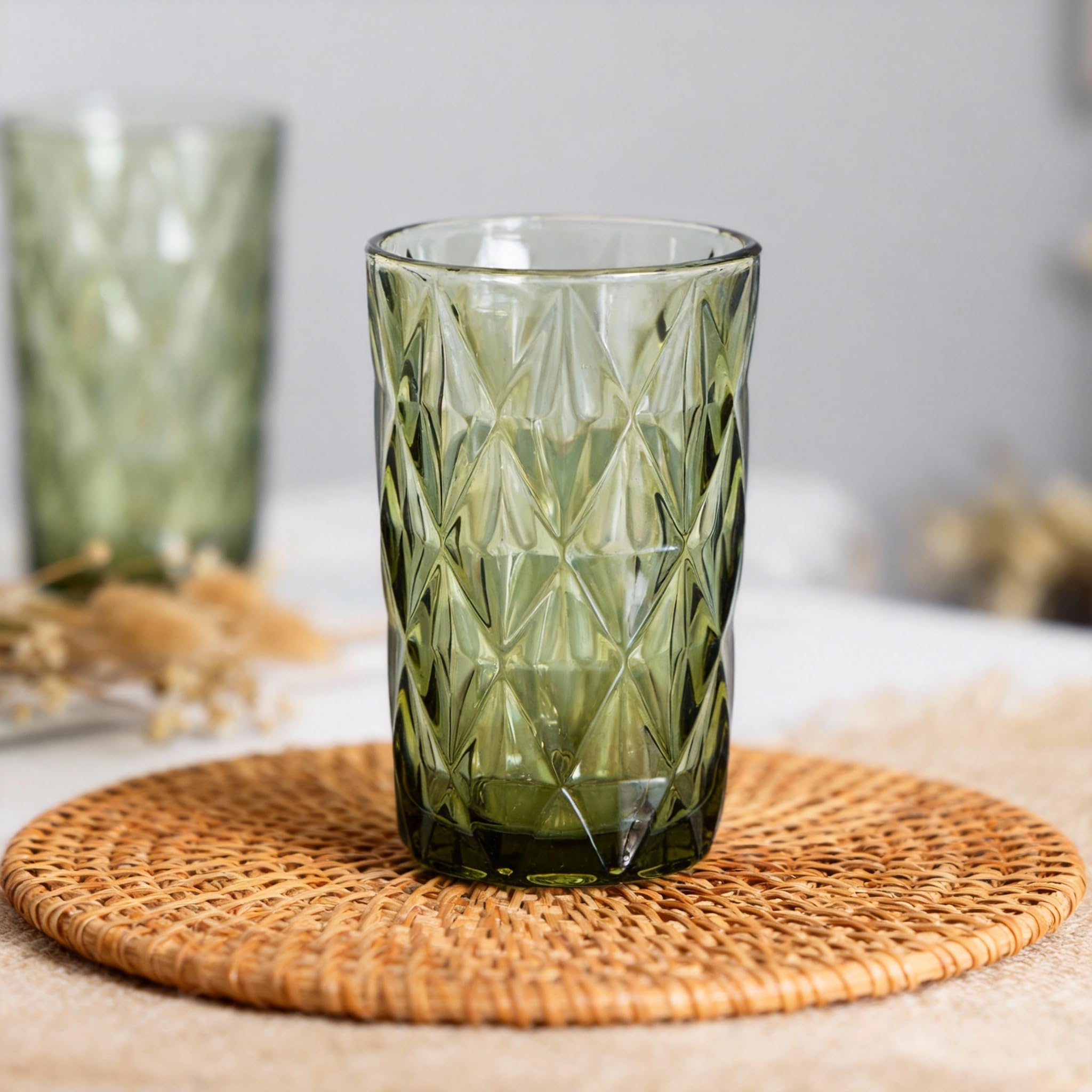 Zestaw 6 szklanek z diamentowym wzorem, 350 ml, do wody, koktajli, mleka, soku i napojów, eleganckie naczynia kuchenne