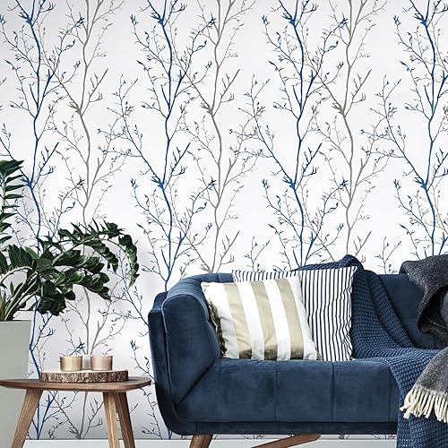 Miniatura 3 de Papel tapiz de ramas de árbol verde, 17.7 x 197 pulgadas, papel tapiz moderno de ramas de árbol, papel tapiz floral, autoadhesivo, extraíble, papel