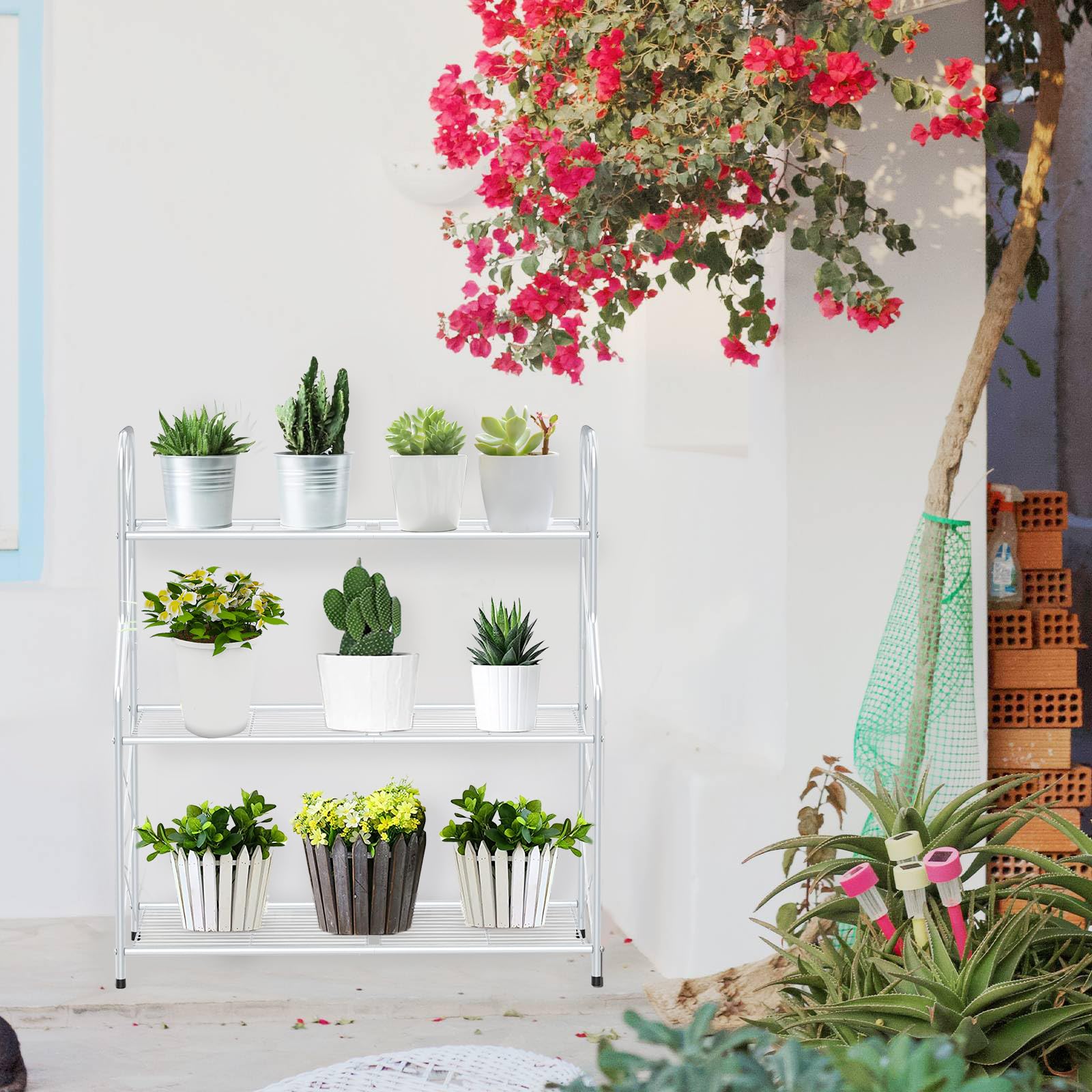 Estante de plantas Bomclap, estante para flores, metal, 3 niveles, soporte para plantas, soporte para macetas de flores para exterior, interior, balcón, jardín, estante multifuncional para flores con