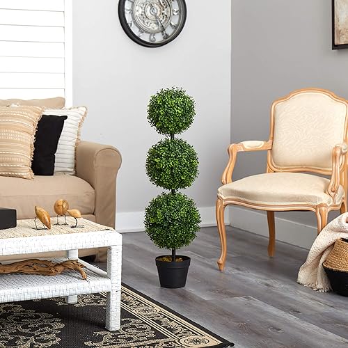 Miniatura 5 de Nearly Natural Árbol topiario artificial de boj de triple bola de 3 pies (interior/exterior) T2021, verde