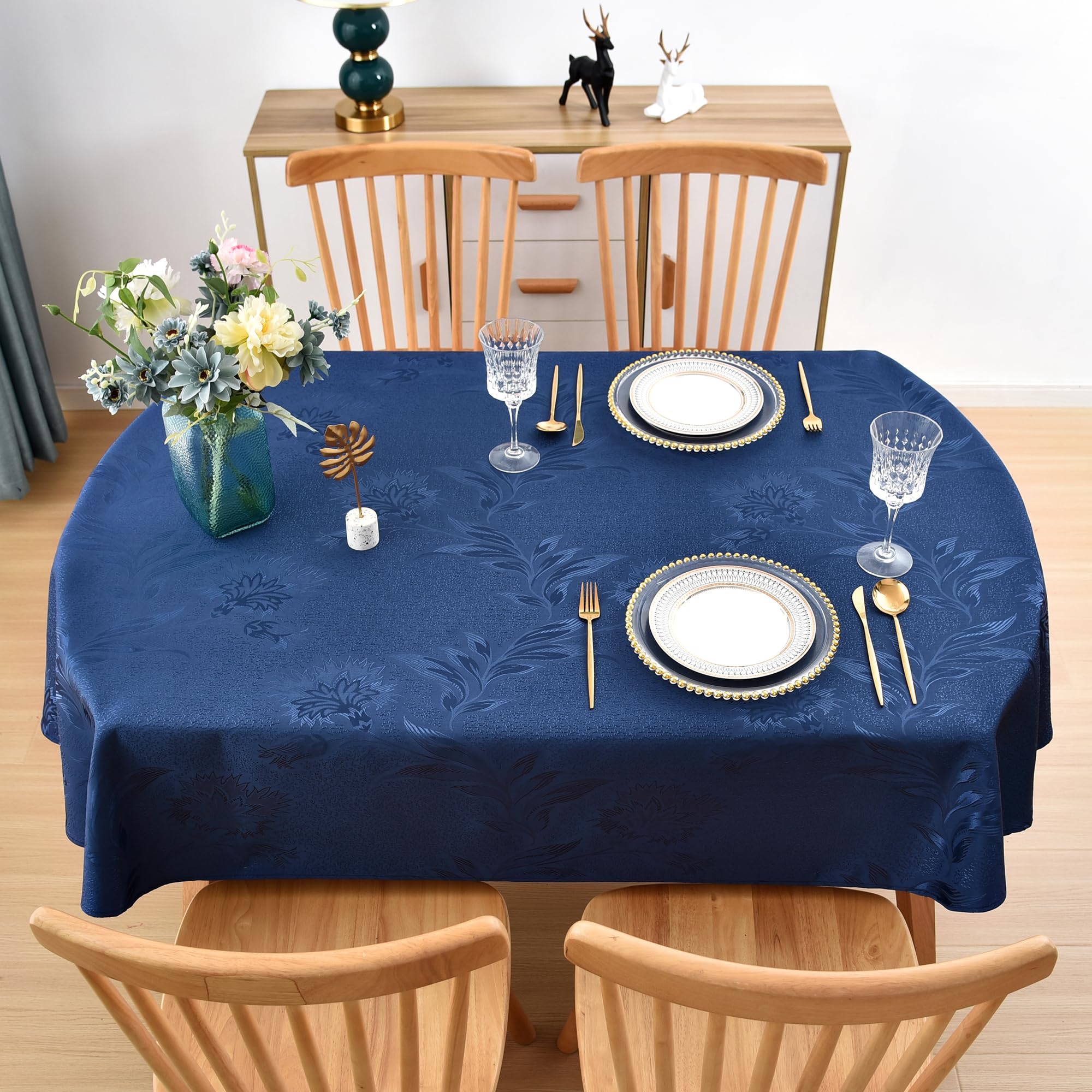 Wolkemer Tovaglia ovale in jacquard, grande, lucida, 152 x 305 cm, blu navy