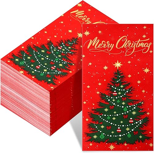 Faccito 100 servilletas de Navidad a granel para árbol de Navidad, servilletas de papel para invitados de Navidad, servilletas decorativas de