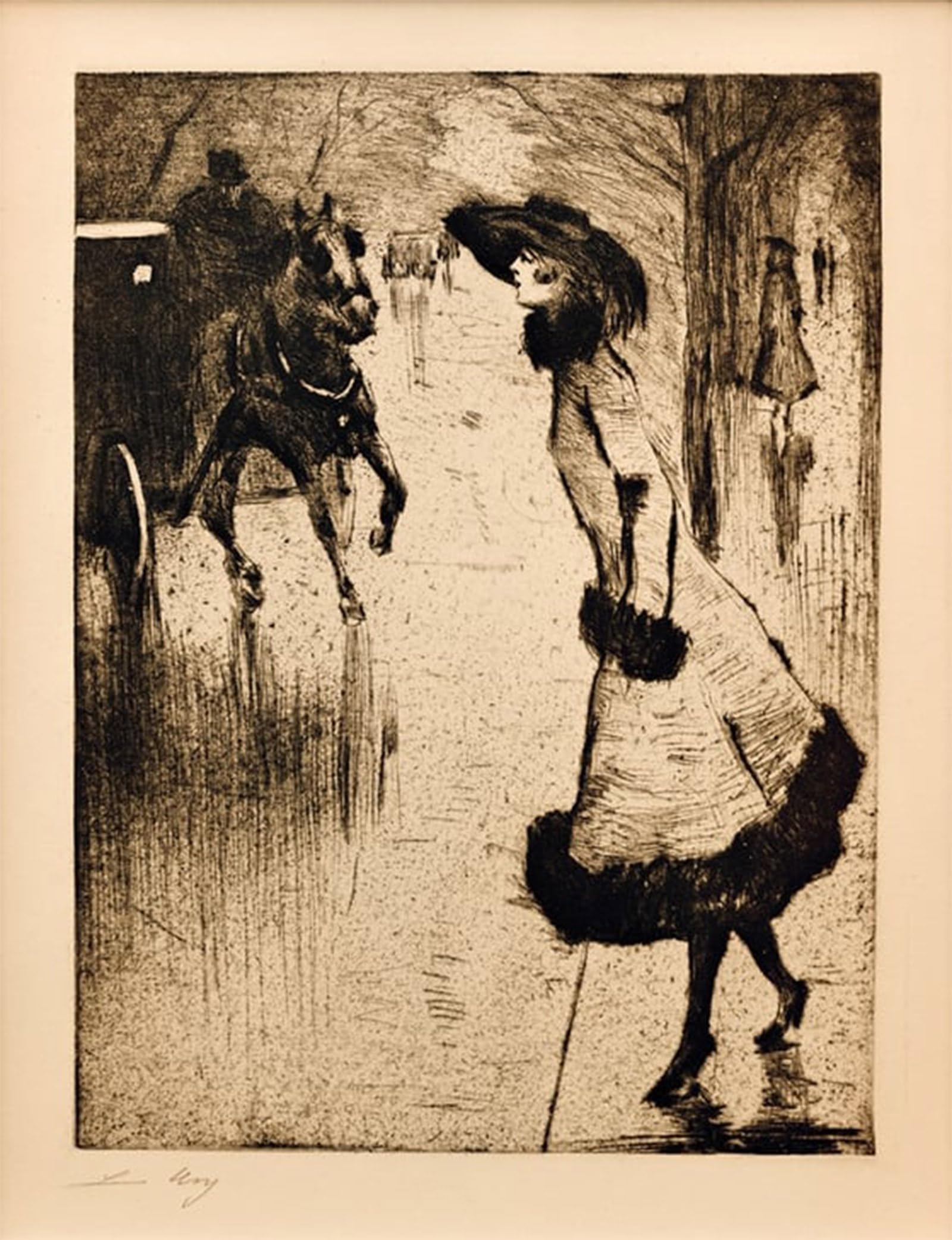 ARTXLXXBN Famous Print Painting Colorful Art Print Dame Eine Pferdedroschke Rufend by Lesser Ury Canvas Art Decorations for Home Decor 60x90cm