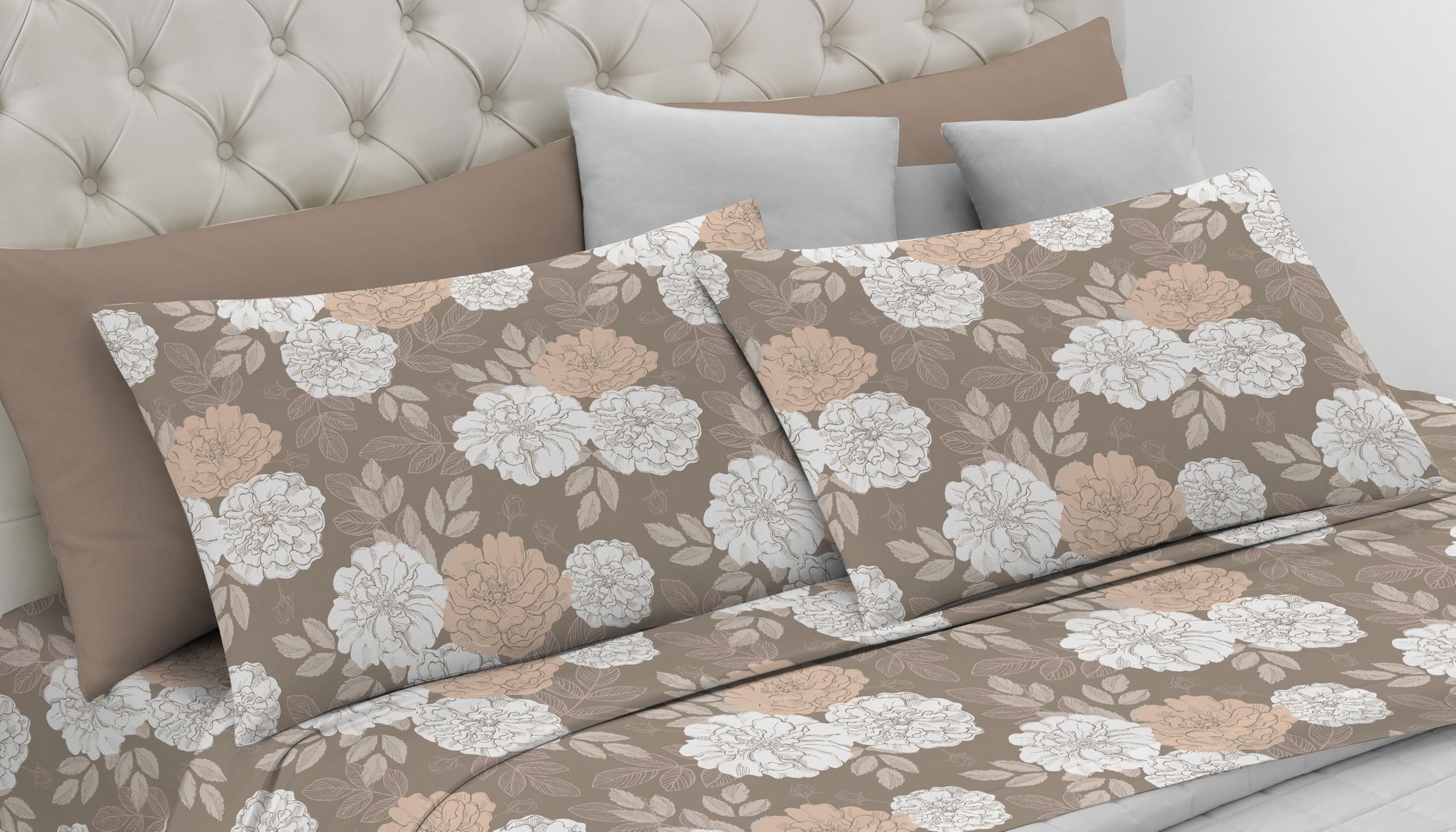 Riad Arredo Set Completo Letto 100% Cotone Morbido - Set Lenzuola con federe Mano Delicata Made in Italy (Marbella Brown, Matrimoniale Standard)