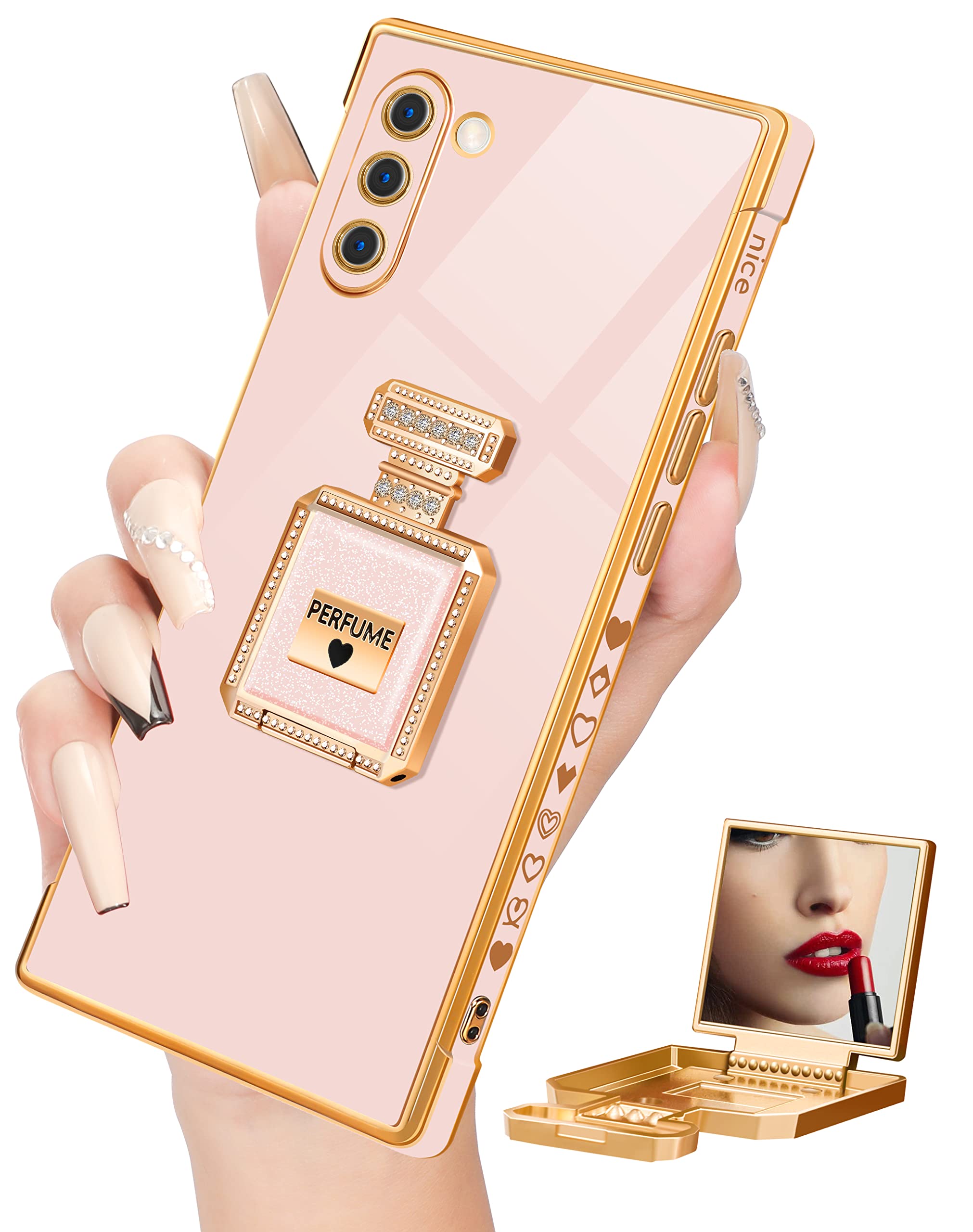 Buleens for Galaxy Note 10 Case with Metal Perfume Bottle Mirror Stand, Cute Women Girly Heart Cases for Note 10 Case, Elegant Luxury Phone Cover for Samsung Galaxy Note 10 Case 6.3''