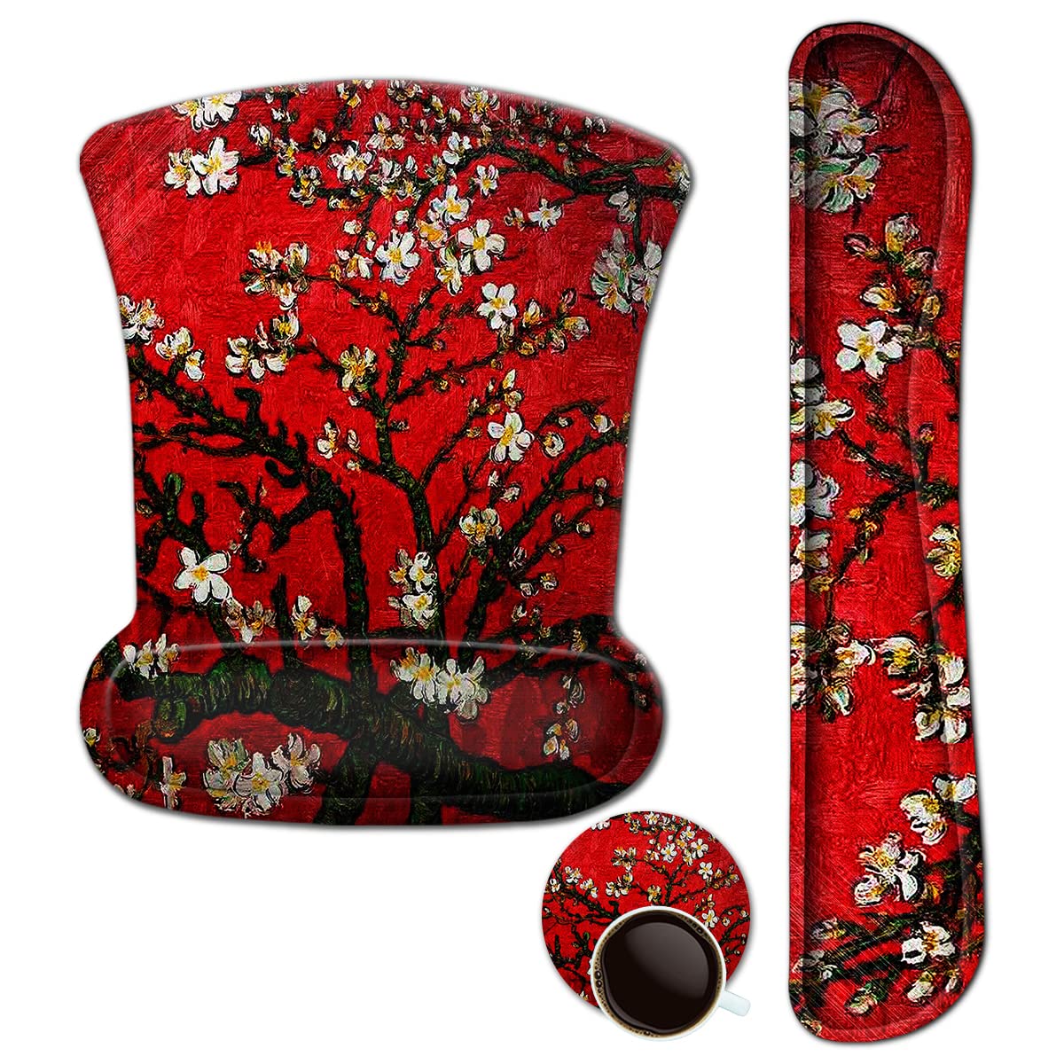Repose-poignet Ergonomique Clavier/souris - Mousse Haute Densité, Motif Nénuphar, Base Antidérapante