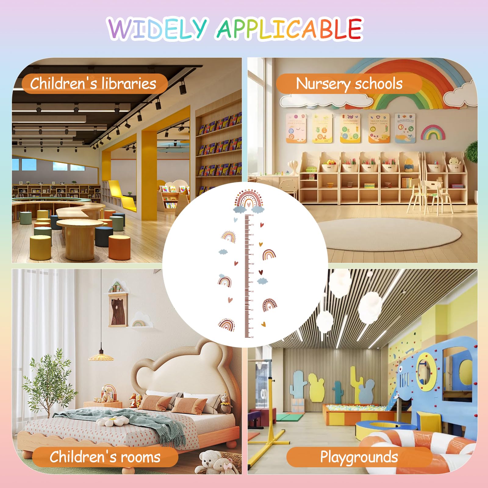 Sticker mural 3D arc-en-ciel pour chambre d'enfant, toise de mesure pour bébé et enfant, décoration murale, 180 cm