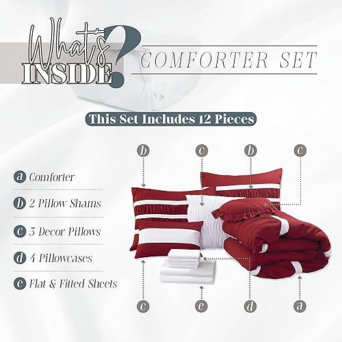 Miniatura 4 de Elegant Comfort Isabella - Juego de edredón plisado con volantes de 12 piezas, juego de sábanas de 6 piezas con bolsillos inteligentes, almohadas