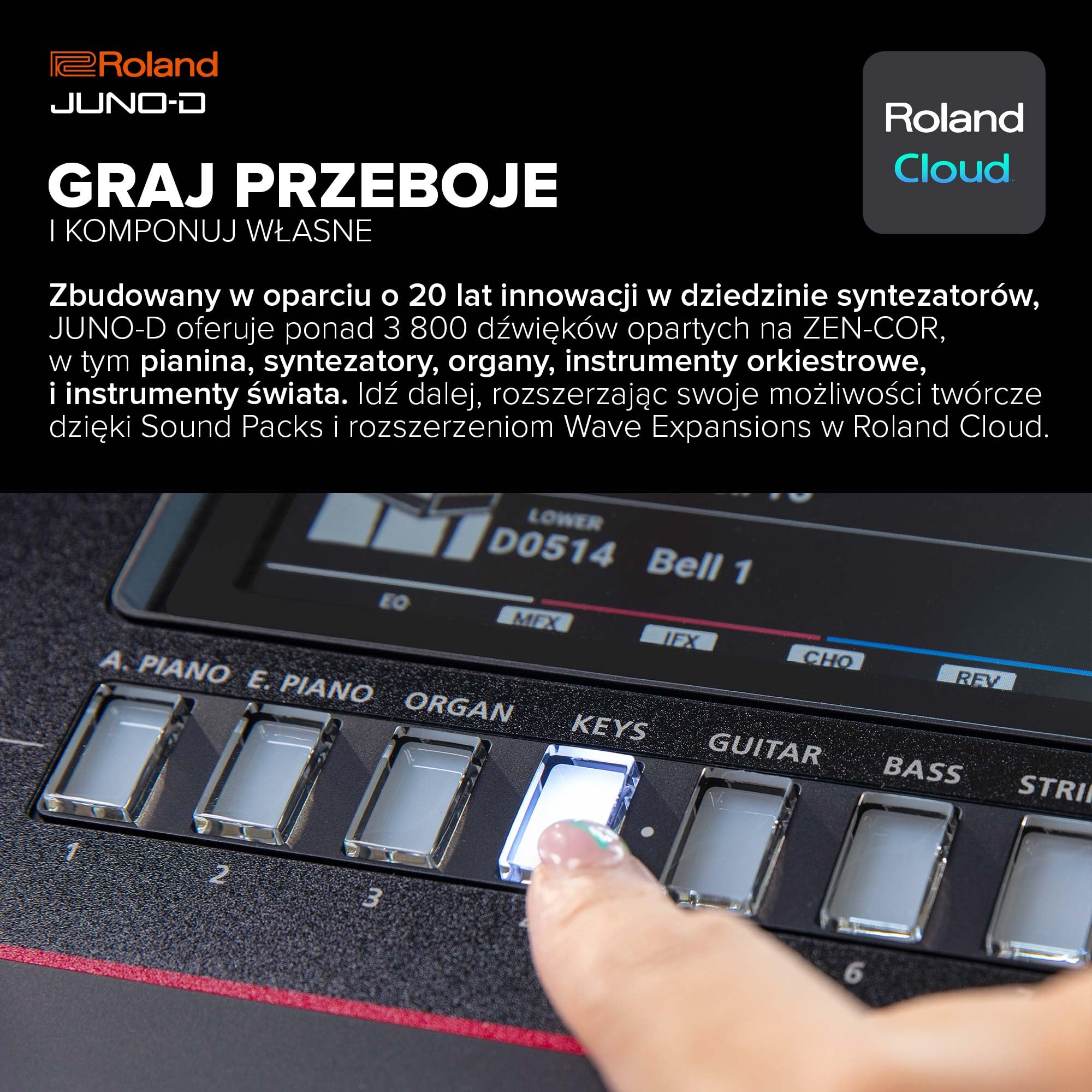 Syntezator Roland JUNO-D6 | Klawiatura 61-klawiszowa z Akcją Syntezatora | Silnik ZEN-Core z Ponad 3800 Wbudowanymi Dźwiękami | Intuicyjne Narzędzia Kreatywne | Interfejs USB-C Audio/MIDI