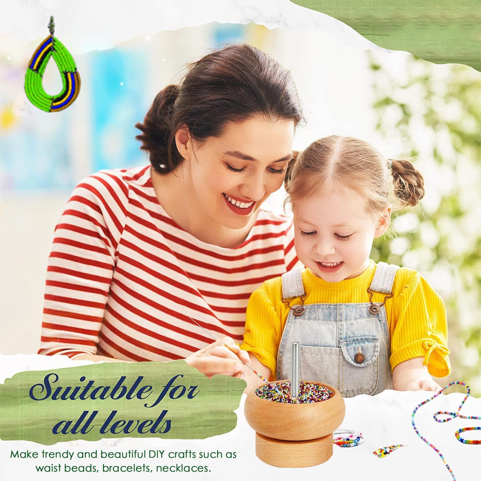 Kit di rotazione di perle, kit di perline di dimensioni in legno con perla Spinner – Kit di trottola e perline di dimensioni con 4 ciotole, 2 aghi e 1000 perline, trottola di perle di argilla