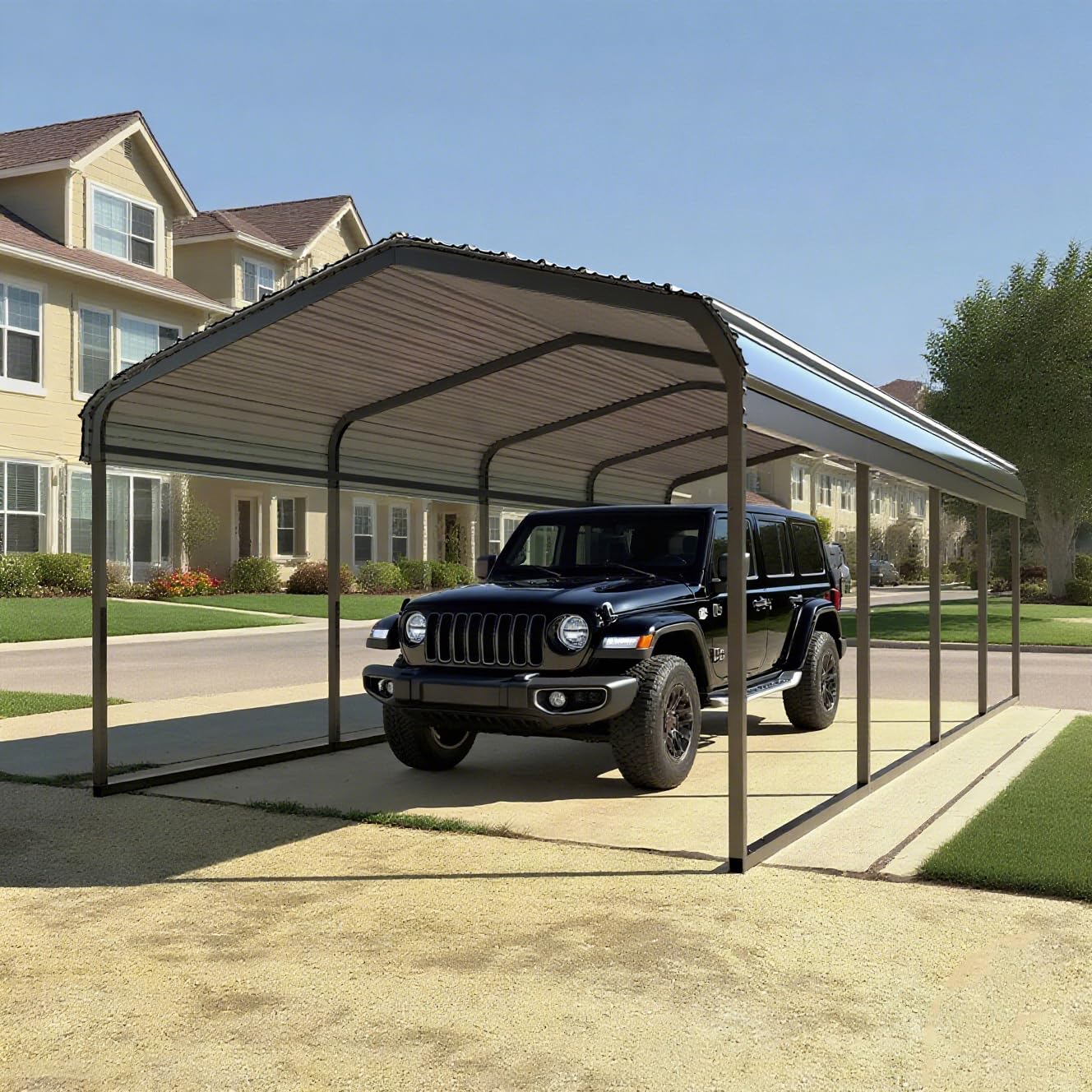 Photo 1 of 10x20 FT Heavy Duty Extra Large Metal Carport with Vertical Roof Design - All Weather Protection Galvanized Steel Shelter for 2 Car, Dual Vehicle, RV and Boat Storage (10x20 FT)