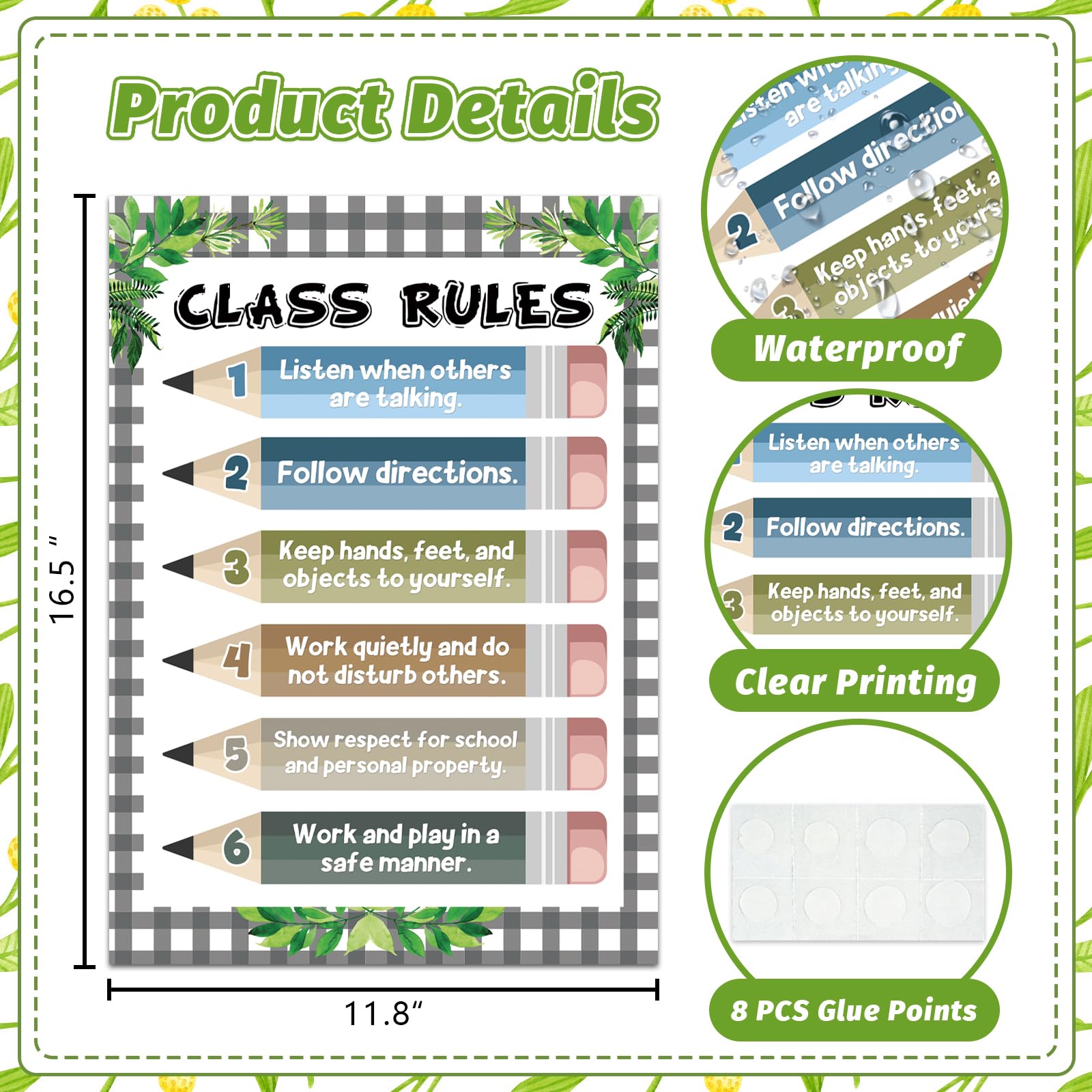 Poster de règles de salle de classe - Crayon - Règles de salle de classe bohème - Poster éducatif indispensable pour les enseignants pour les salles de classe primaire préscolaire