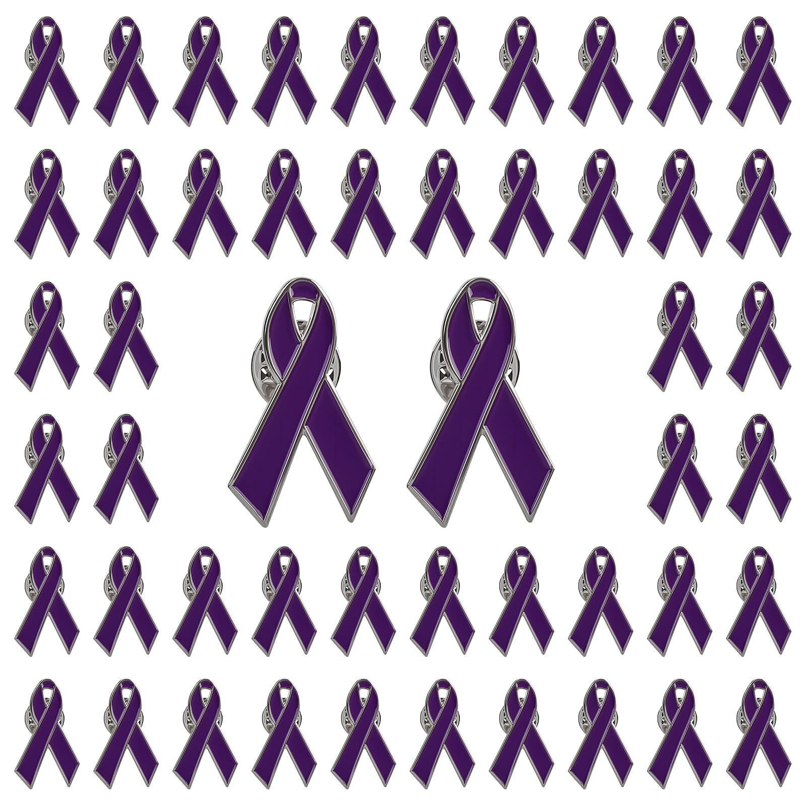 WANDIC 50pcs Purple Ribbon Pins Alzheimer's Disease Awareness Badges Domestic Violence Brooch Memorial Ribbon Pins Badges for Funeral Mourning Event Bereavement Remembrance(3 * 1.8cm)