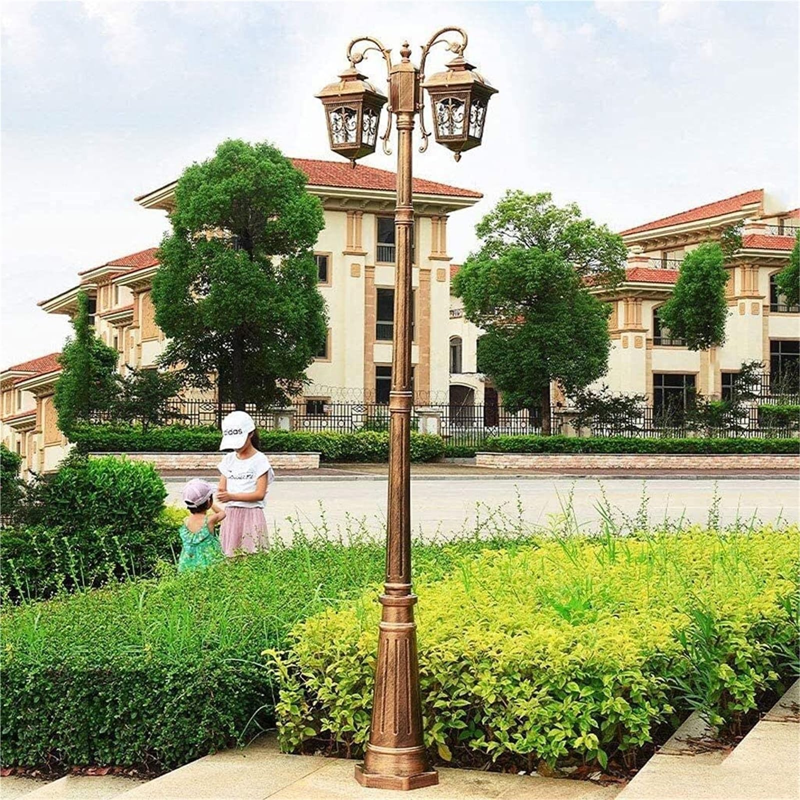 QUSYZD Solar Post Lights Outdoor Lamp Post Light, Lamp Post Lights Outdoor,2-Lights Street Lights Tradition High Pole Lights Villa Garden Landscape Pillar Lamp Waterproof,Height 230cm