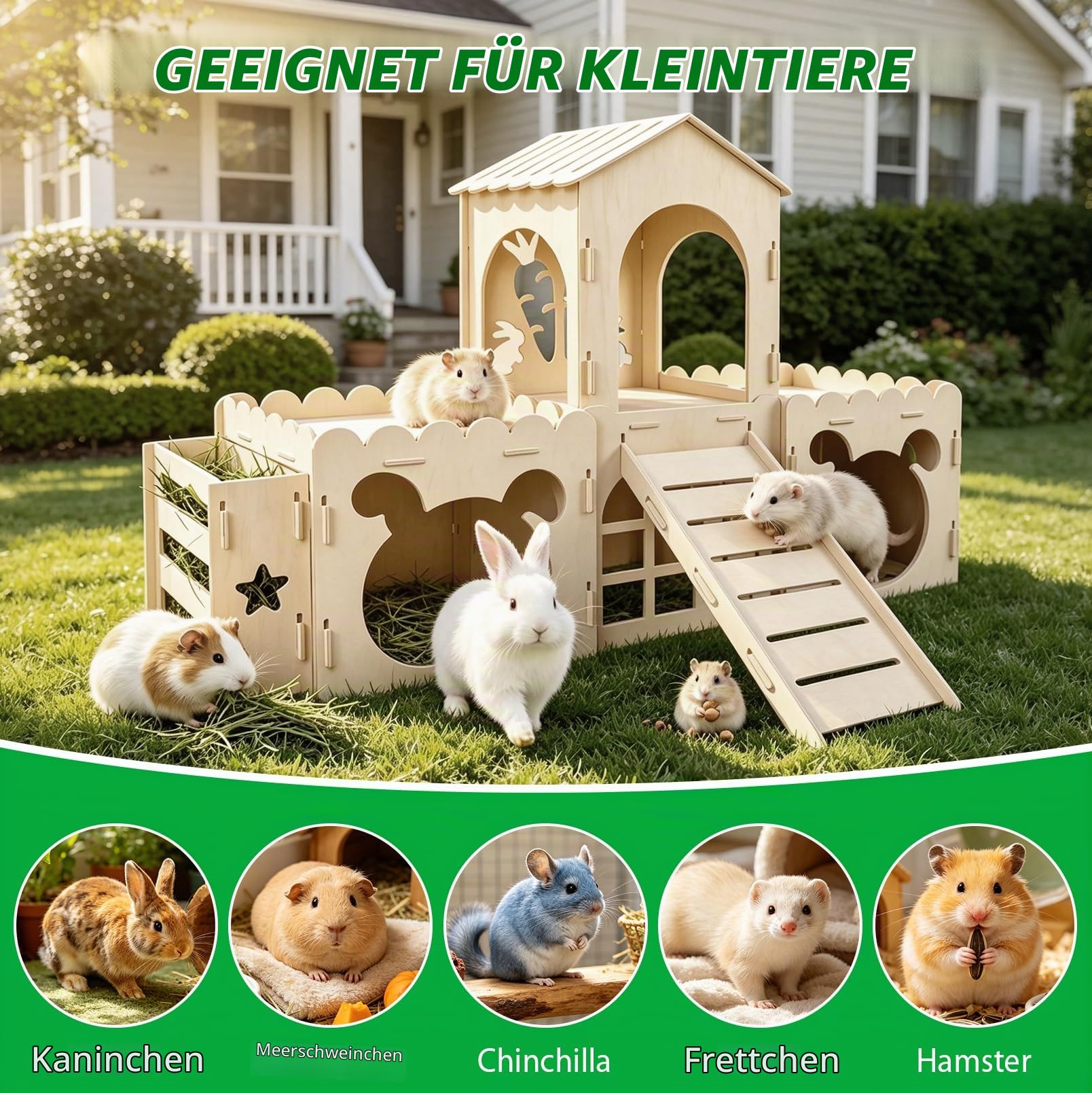 Bunny Castle Haus Mit Rampe, Kaninchenhaus Holzhaus Kaninchen, Belüftetes
