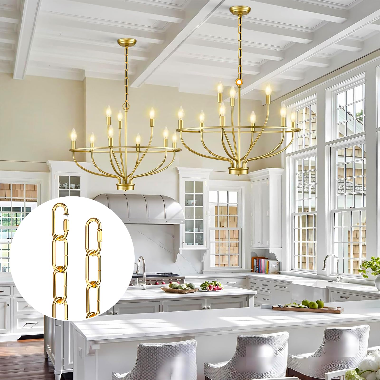 garini 3 Feet Gold Light Fixture Chain, Metal Pendant Chandelier Chain, with 2 Peice Detachable Link — Amazon image 3