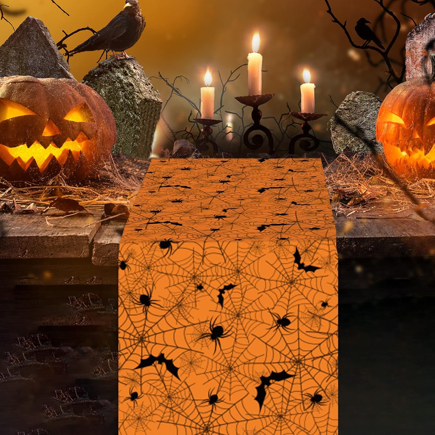 Halloween Table Runner Spider  Table Runner Black Orange