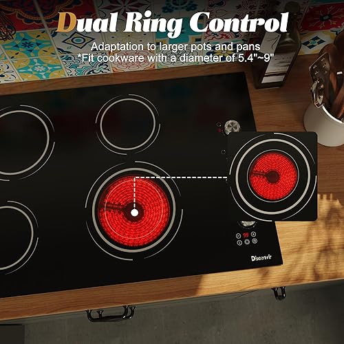 Miniatura 3 de Estufa eléctrica de 30 pulgadas, 4 quemadores, estufa de cerámica integrada de 6700 W, encimera eléctrica de vidrio de 30 pulgadas con temporizador,