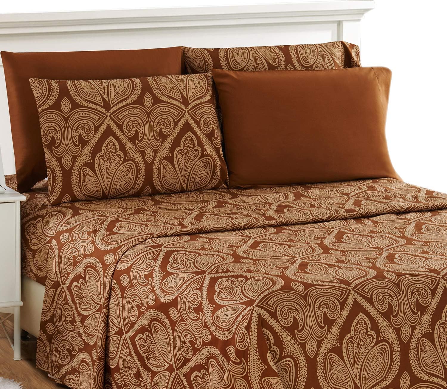Lux Decor Collection LDC Bed Sheets - 6 Pc Queen Size Sheets - High GSM Brushed Microfiber Sheets -Upto 16 Inches Deep Pocket Bedding Sheets & Pillowcases (Queen, Paisley Brown)