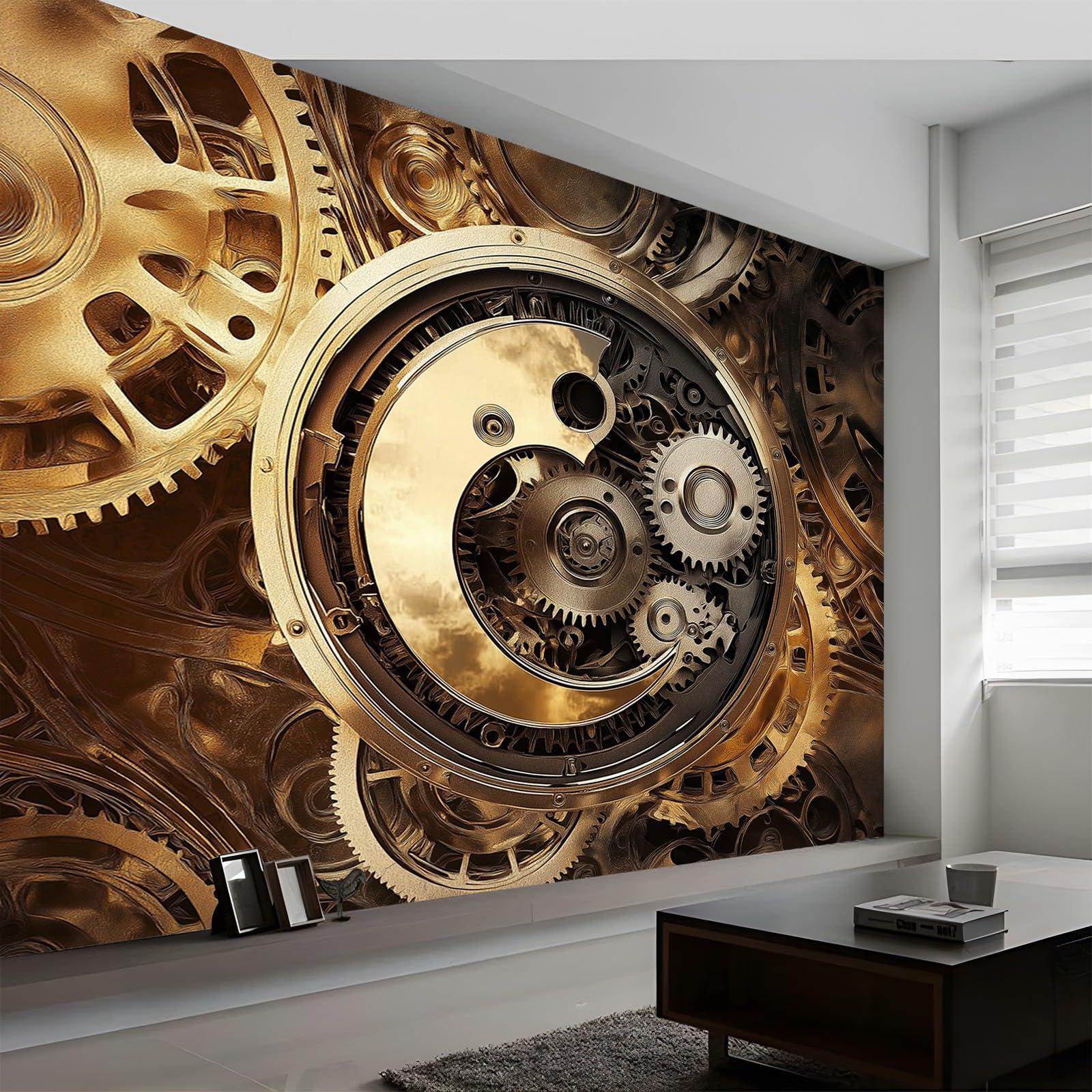 Abstract Mechanical Gears Wall Mural Wallpaper, Custom Tan Pattern Panoramic Wallpaper for Children's Room, Large Wall Mural for Living Room Bedroom Office, 400 x 280 cm (W x H) — image 1