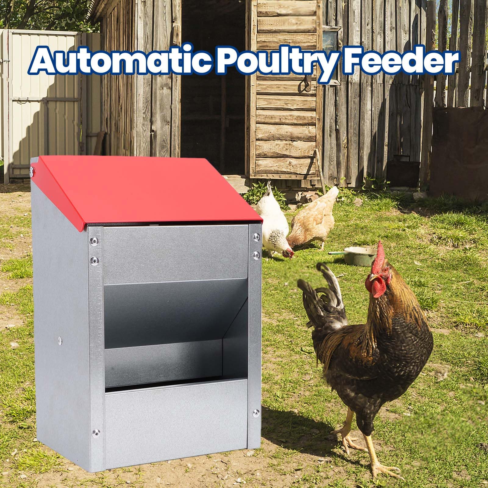 Tnfeeon Comedero para Pollos con Tapa Comedero Automático para Aves de Corral Resistente a la Intemperie Dispensador de Alimentos para Gallinero Exterior 10 Libras Sin Desperdicio para Pollos de