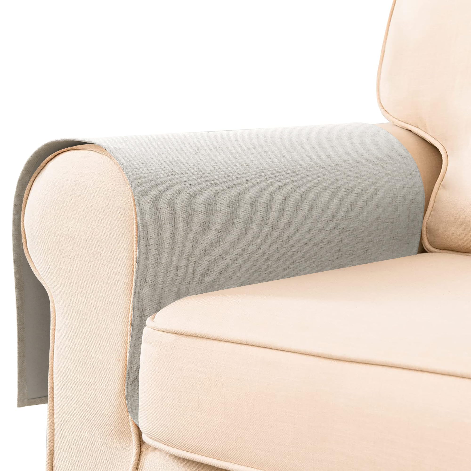 Guken Armrest Covers for Sofa, Loveseat, Couch, Recliner, Armchair - Set of 2 Textured Linen Woven Look Flat Edge Slipcovers - Arm Protectors for