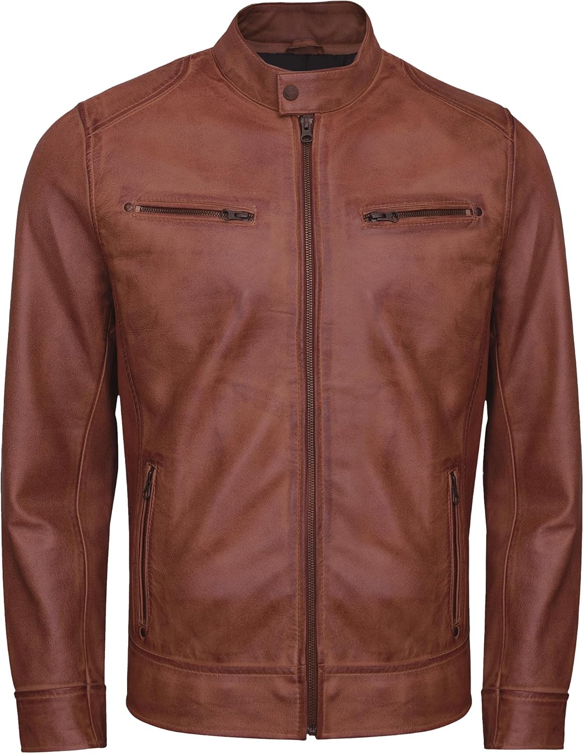 Leather Jacket Men - Casual Real Lambskin Cafe Racer Style Men's Leather Motorcycle Jackets