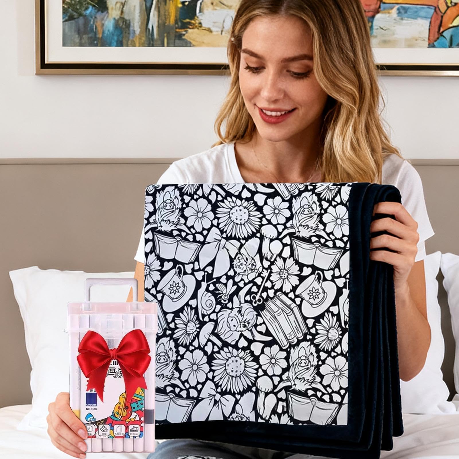Generisch Koc do malowania "zrób to sam", z markerem, kreatywny, nadający się do prania, miękki projekt artystyczny, ręcznik do rysowania, na urodziny, do domu, sypialni, aktywności rodzinnej, na