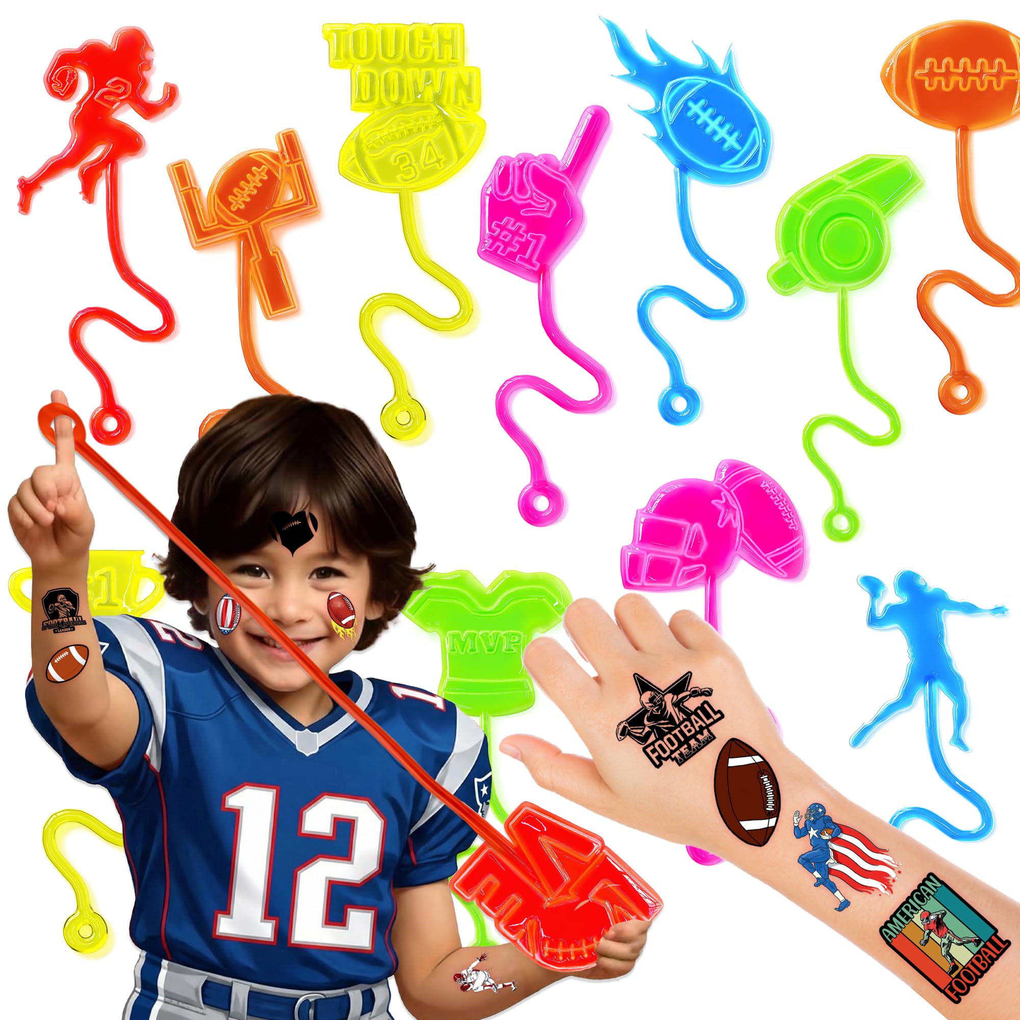48 PCS Football Party Favors - 24Temporary Tattoos & 24 Stick Hands