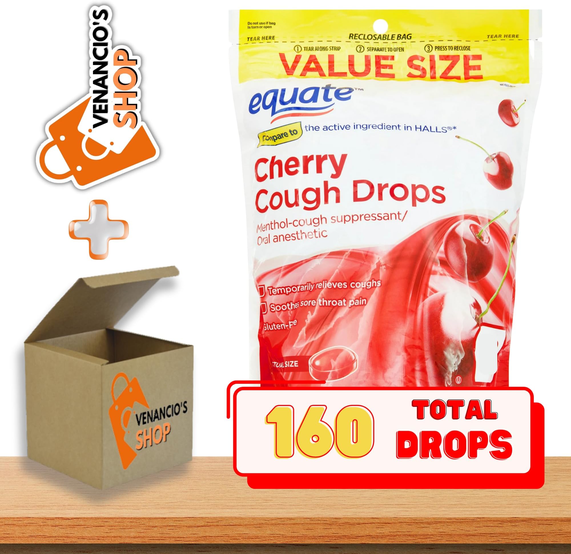 Equate Compare to Halls Cough Drops, Value Size, 160