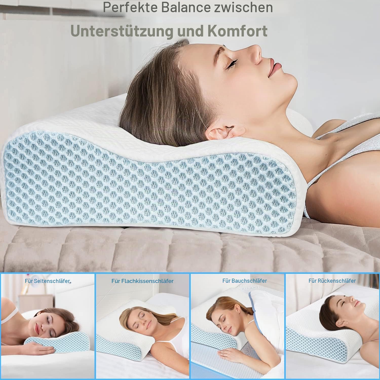 PKBD Memory-Schaum Kopfkissen mit 2 Kissenbezügen, Ergonomisches Orthopädisches Kissen, Nacken-Konturiertes Bettkissen