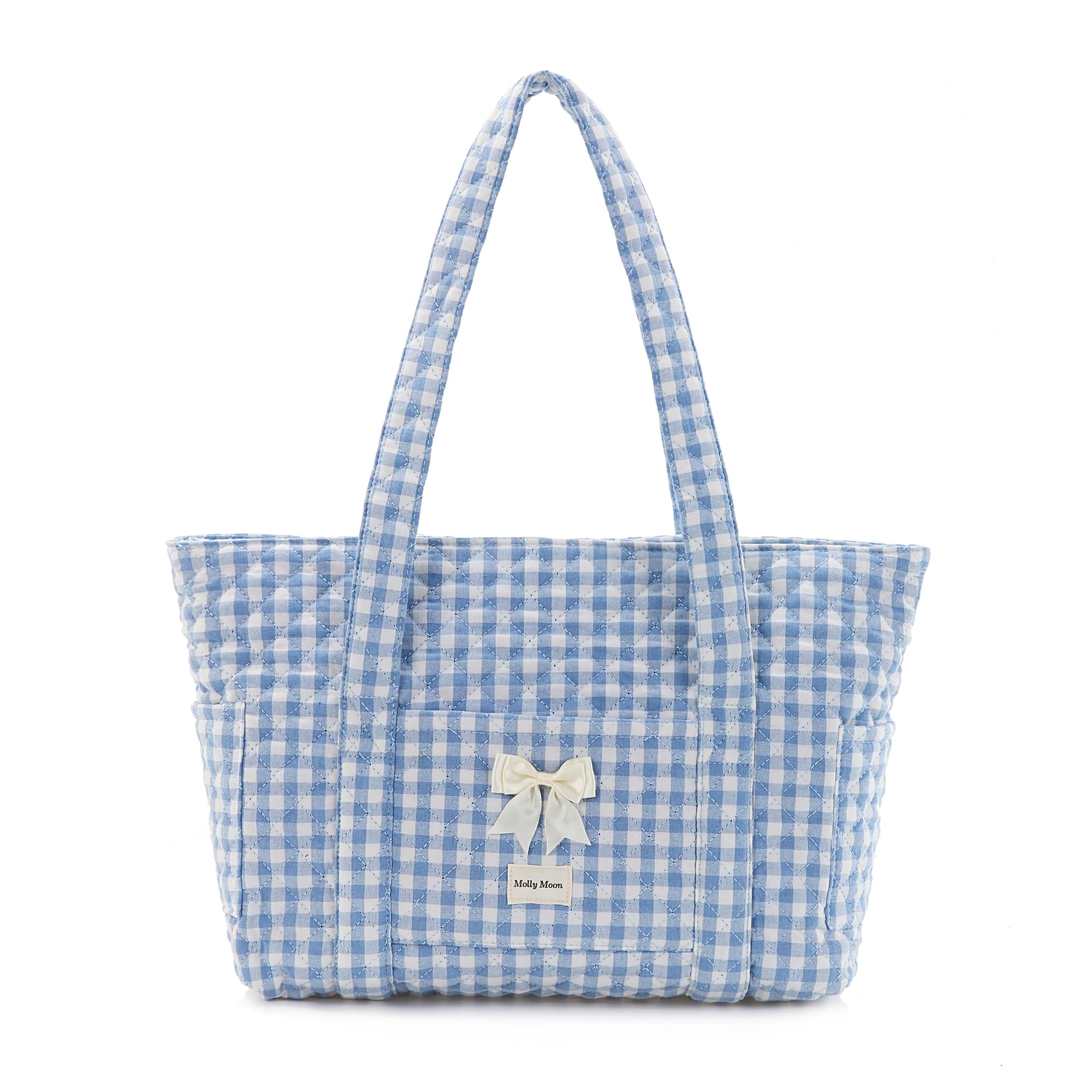 Molly Moon Quilted Tote Bag for Women Quilted Floral Gingham Tote Bags with Zipper Cute Bow Shoulder bag