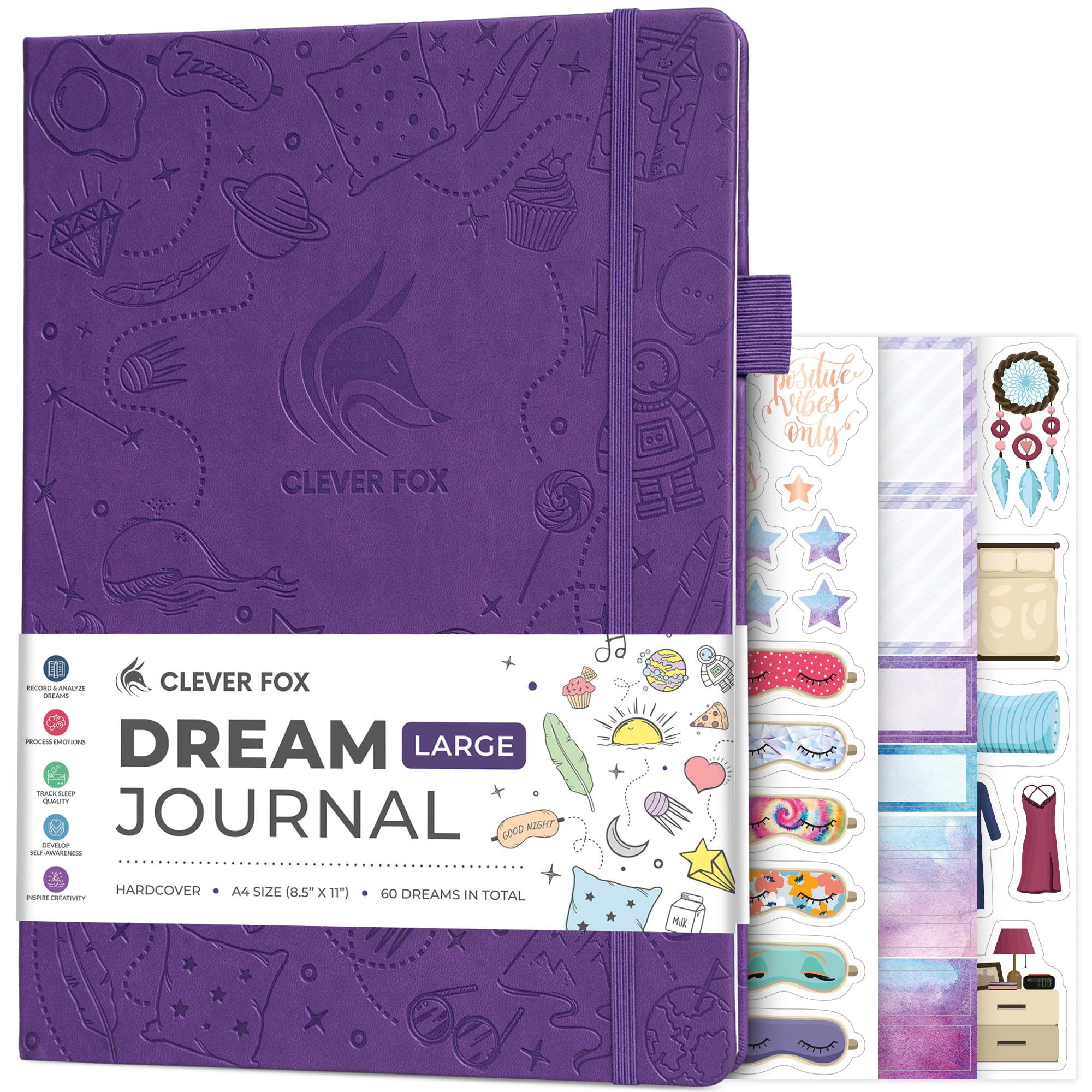 Clever Fox Dream Journal Large โ Guided Dream Diary for Women, Men & Kids โ Hardcover Dream Notebook โ Log Book for Dream Journaling, A4 (Purple)