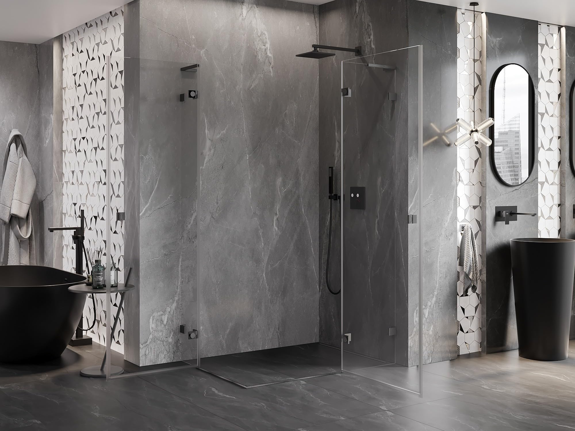 Mexen Lunar L Duo - Box doccia orientabile a destra, 115 x 80 cm, trasparente, spazzolato, grigio canna di fucile