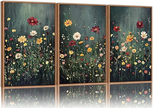 SIGNINART Lienzo enmarcado floral vintage, decoración de pared de flores silvestres oscuras, obras de arte abstractas bohemias, pinturas artísticas