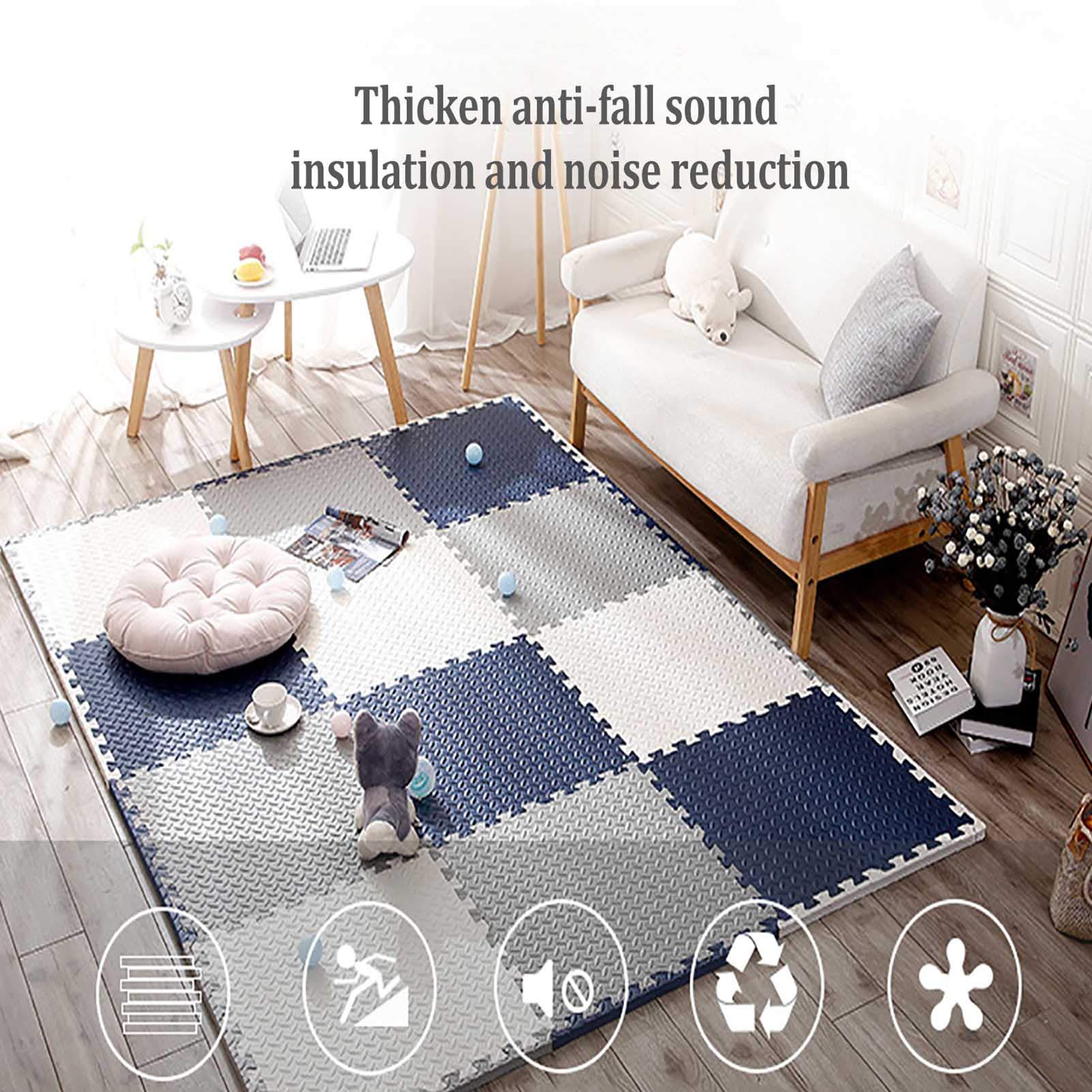 Tappetini da Gioco Puzzle, Tappetino in Schiuma Ad Incastro per Bambini, Protezione del Pavimento Adatto per Area Giochi per Bambini Camera Letto Soggiorno Palestra,White+Navy Blue+Gray,30