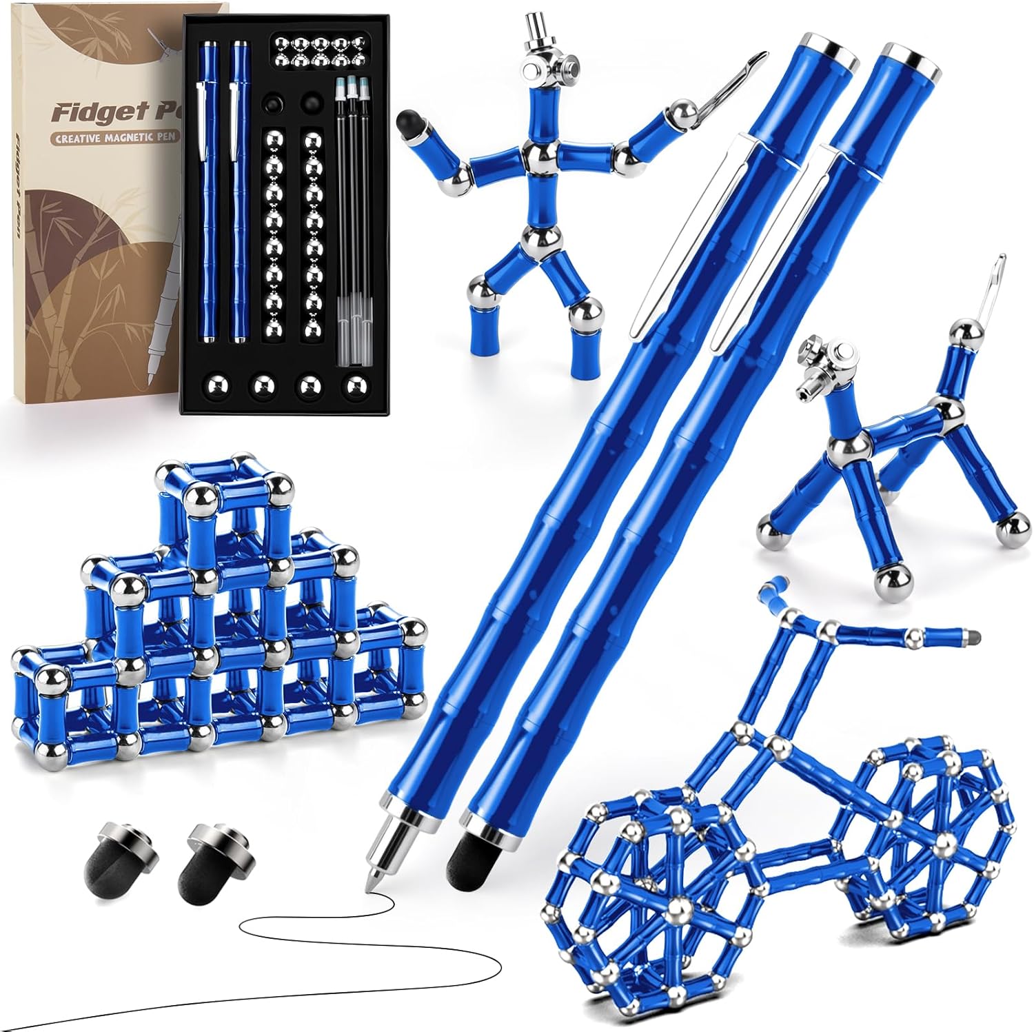 Juboury Magnetic Fidget Pen - 2 Pack Decompression Magnetic Toy Pen, Stress Relieving Gift for Adults Kids Teens, Novelty Toy for 10 11 12 13 14 Year Old Boys (Blue)