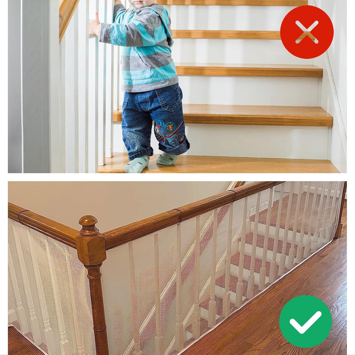 Baby Gate for Stairs, Banister Guard for Kids, Pets, Toys, Mesh Netting Safety Net for Balcony Rail Stair, Stairway Net Baby Safety Products for Indoor & Outdoor