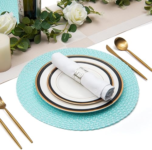 Miniatura 6 de SHACOS Juego de 6 manteles individuales redondos trenzados, de dos tonos, lavables, resistentes al calor, para mesa de comedor, hogar, boda, fiesta,