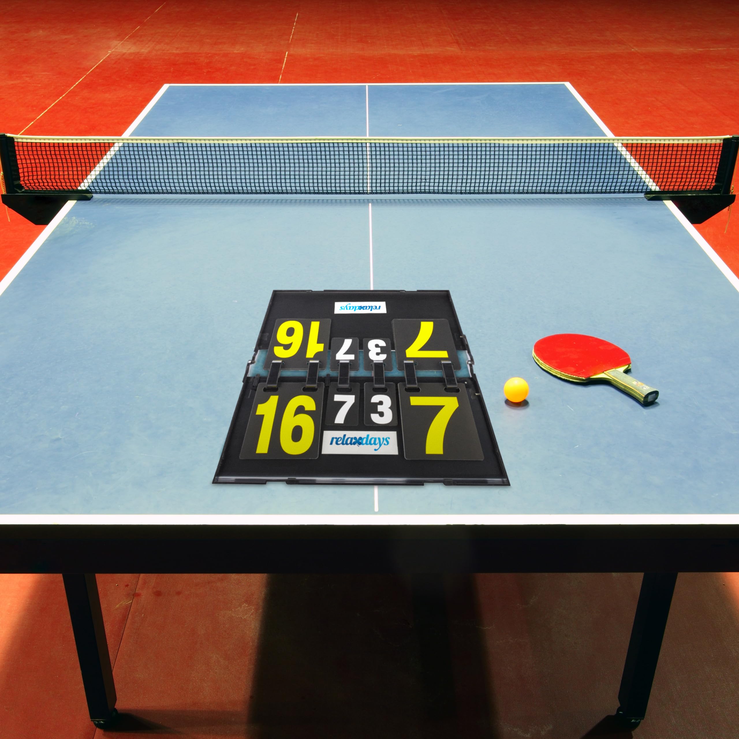 Relaxdays Marcador Ping Pong, Plástico Resistente, 21 x 38 x 20 cm, 1 Kg, Puntos 0-29, Sets 0-7, Tenis de Mesa, Negro
