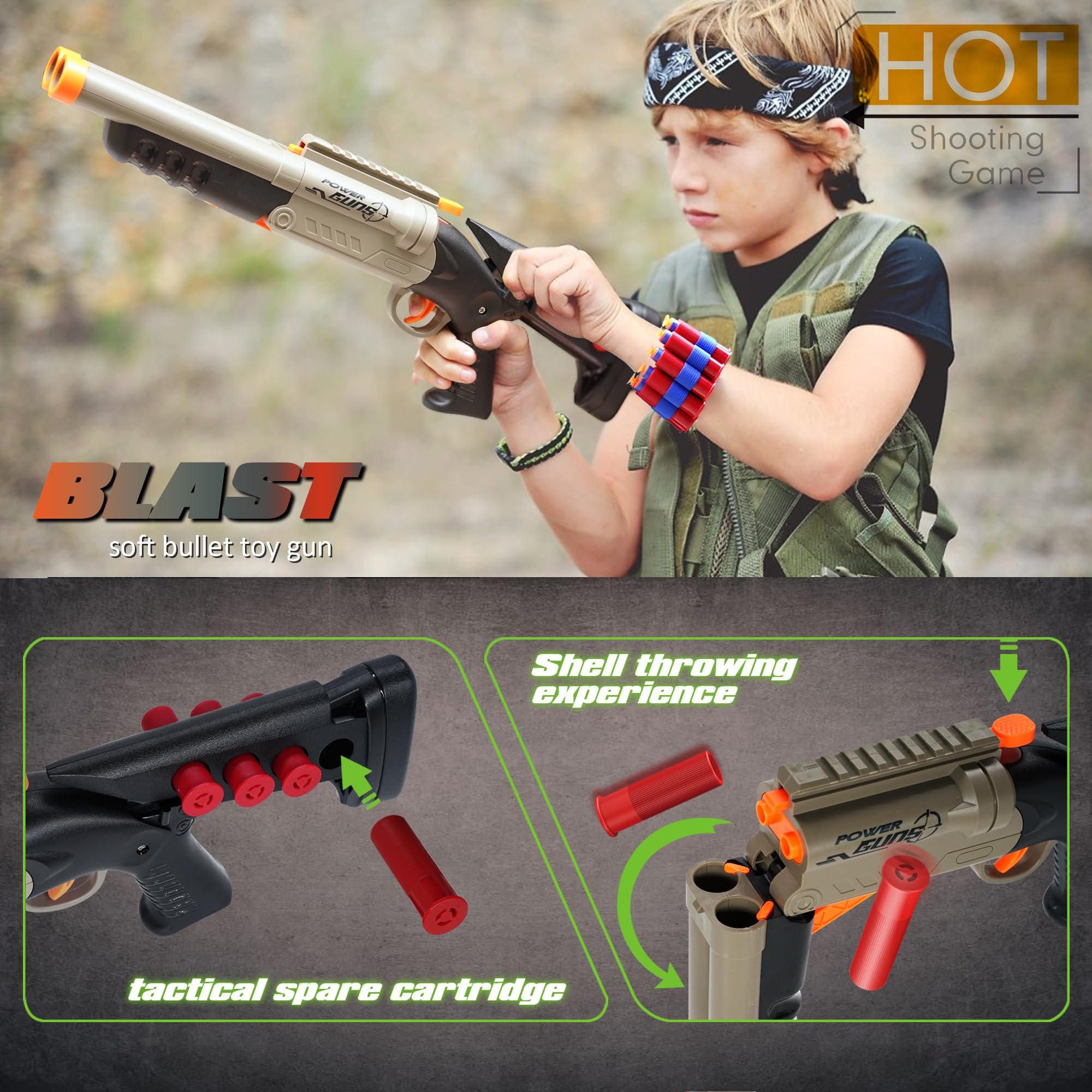 Double Barrel Shotgun Toy, Realistic Foam Dart Blaster with Pump Action, 80 Soft Bullets, Safe for Kids & Outdoor Battles - Image 4