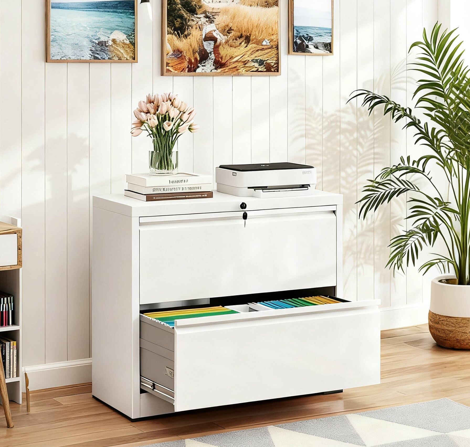 2-Drawer Lateral File Cabinet with Lock, Black Metal Filing Cabinet for Office or Home – Secure Storage for Letter/Legal/A4/F4 Documents, Easy to