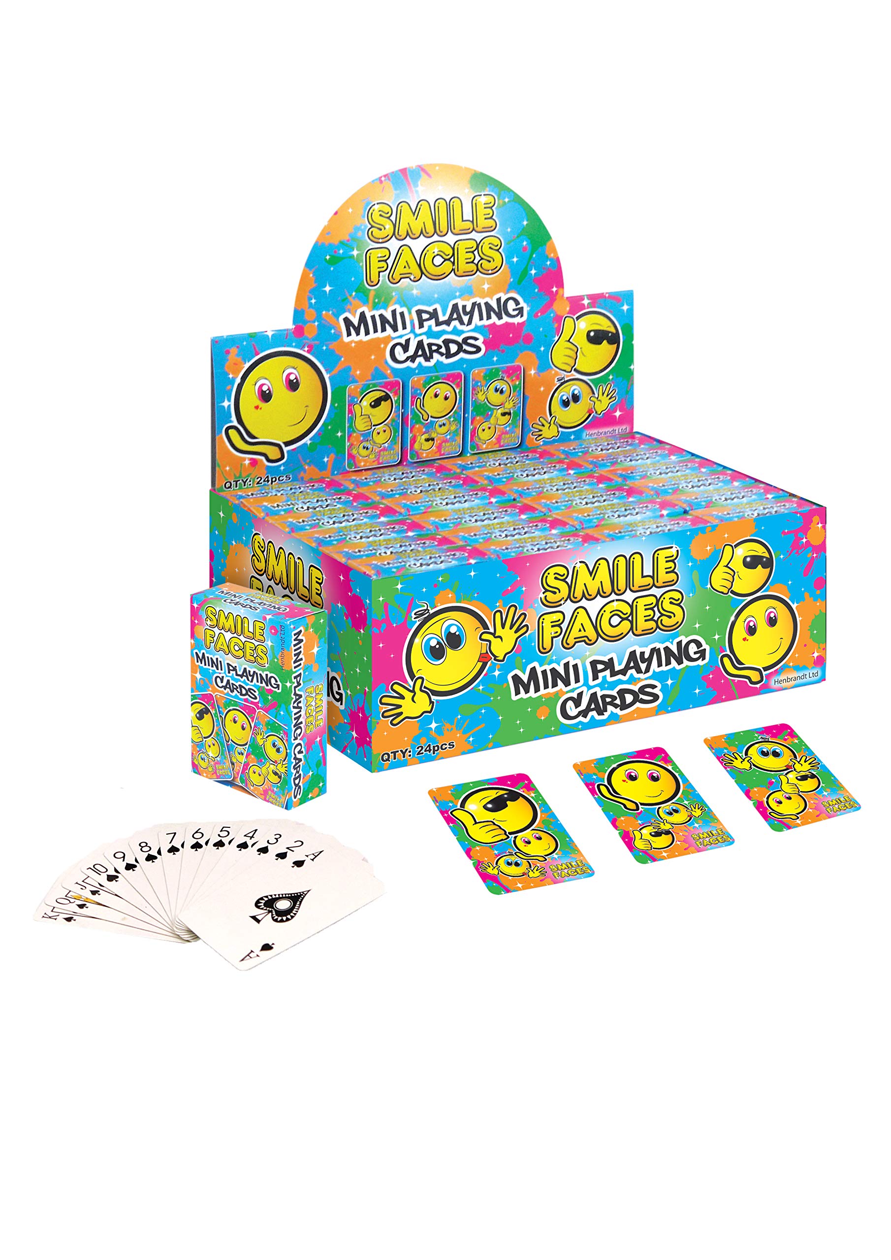 Henbrandt 6x Mini Smile Playing Cards 52 Card Deck for Kids Family Games and Parties for Girls and Boys Home School Classroom Prize Loot Bag Filler Party Favour