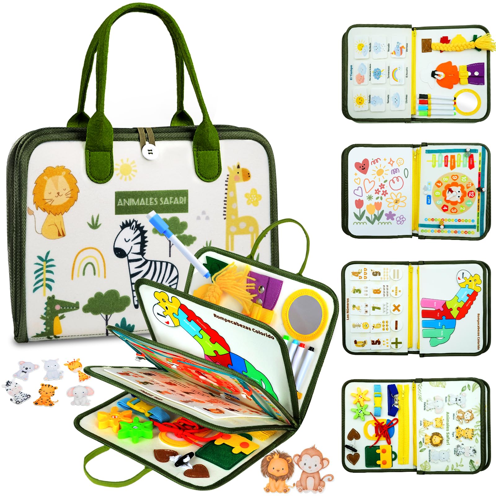 Español Busy Board Juguetes Niños 2 3 4 Años, 5 Capas Juguetes Montessori, Tablero Sensorial Montessori Juguetes Motoras Finas, Juegos Educativos Niños 2 3 4 Años,Regalos Niños Cumpleaños Navidad