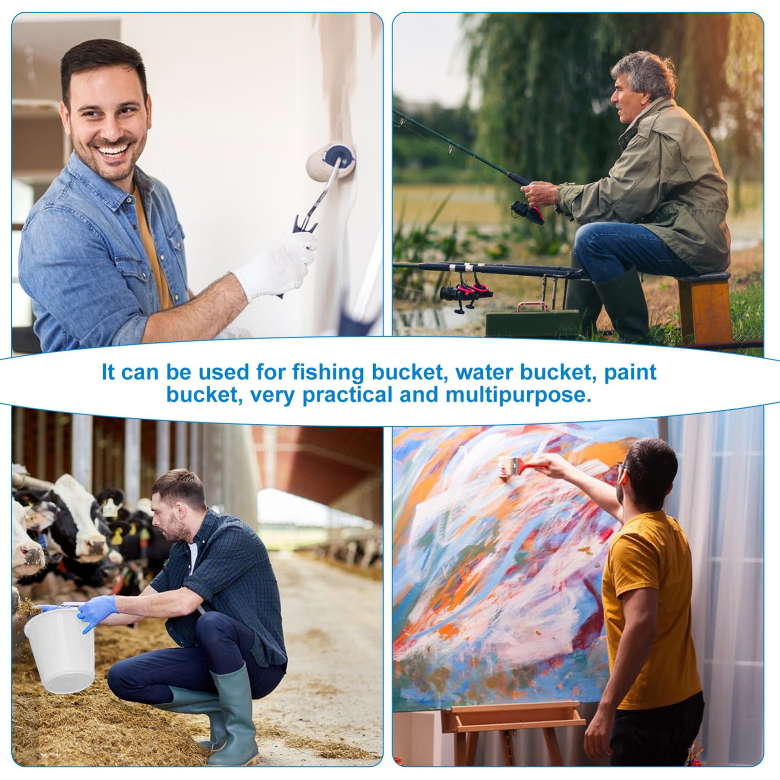 Veemoon Seau Rond en Plastique 10l Couvercle Blanc, Seau pour Produits de Nettoyage, Récipient Étanche et Portable, Usage Domestique Polyvalent pour Ménage, Jardin et Stockage, Pratique