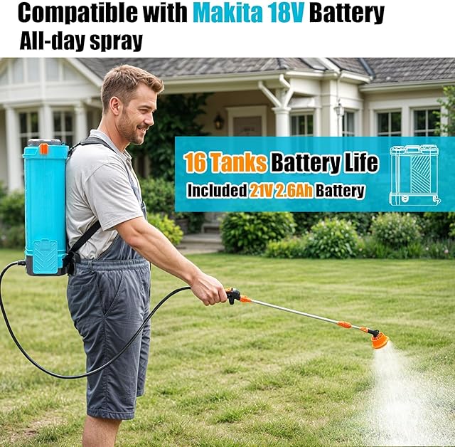 SideKing SideKing Akku Drucksprüher 16L, Rückenspritze kompatibel mit Makita 18V Akku, 7 Bar Drucksprüher mit Teleskoplanze, Lendenwirbelstütze, gepolsterte Gurte für Unkraut, Düngung, Entmoosung(Inkl. Akku) — Sprühgeräte
