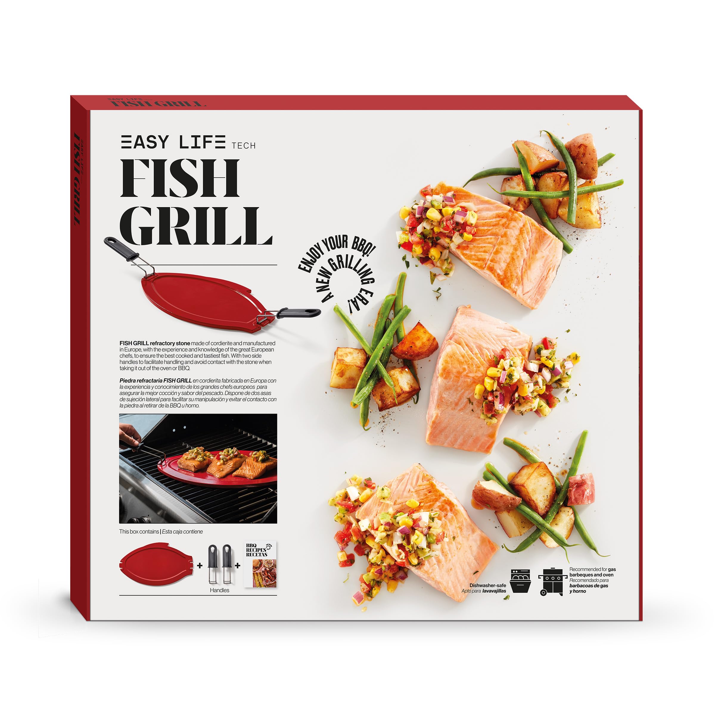 Fish Grill- Piedra refractaria | para Pescado | Piedra Ovalada | 40 x 23,5 cm | para Barbacoa de Gas o Horno | para Pescado al Punto