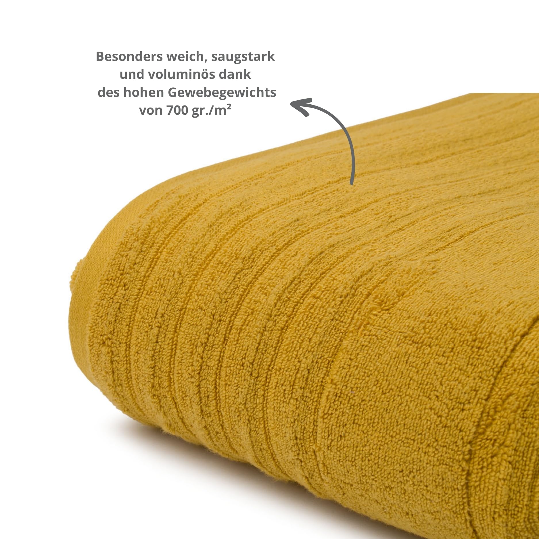 liebling Badetuch Luxus Bio Baumwolle, Serie Marseille, 770 gr. / m², 100 x 150 cm, Ökotex, 60 Grad, saugstark, schnelltrocknend, Farbe: senf