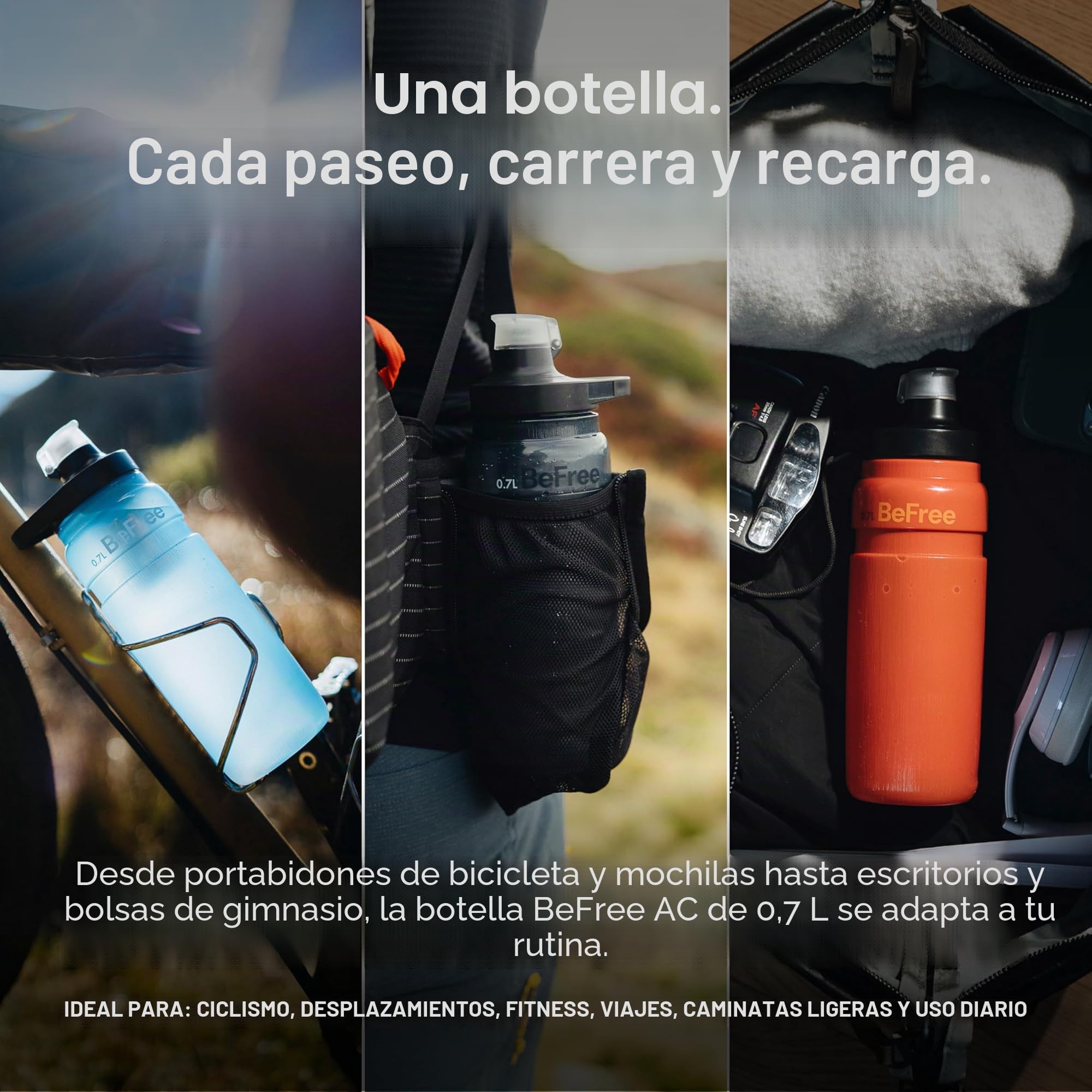 Botella Katadyn BeFree AC de 0.7 L con filtro de agua para exteriores y botella ultraligera | Fibra hueca y carbón activado | Ciclismo, camping, senderismo, viajes | Sin BPA color humo